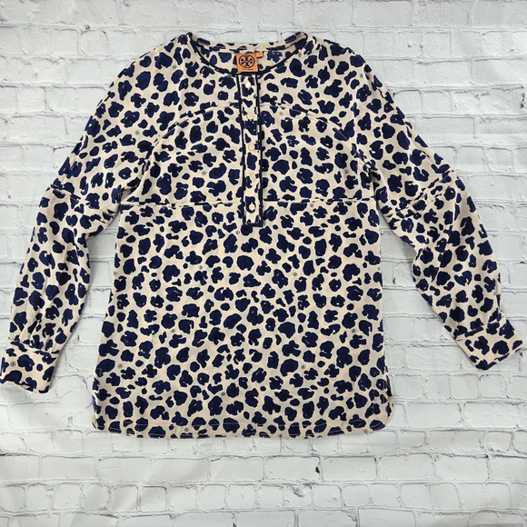 Tory Burch Silk Cheetah Print Long Sleeve Tunic Size 12 - Picture 1 of 11